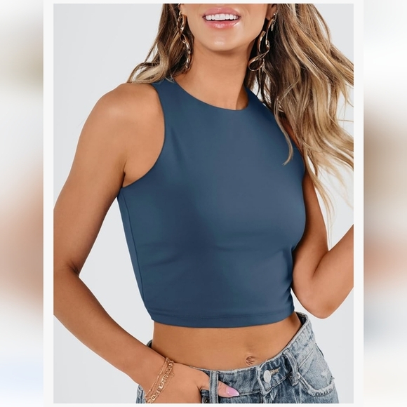 Sexy Sleeveless‎ High Neck Crop Top Tank - Picture 4 of 7